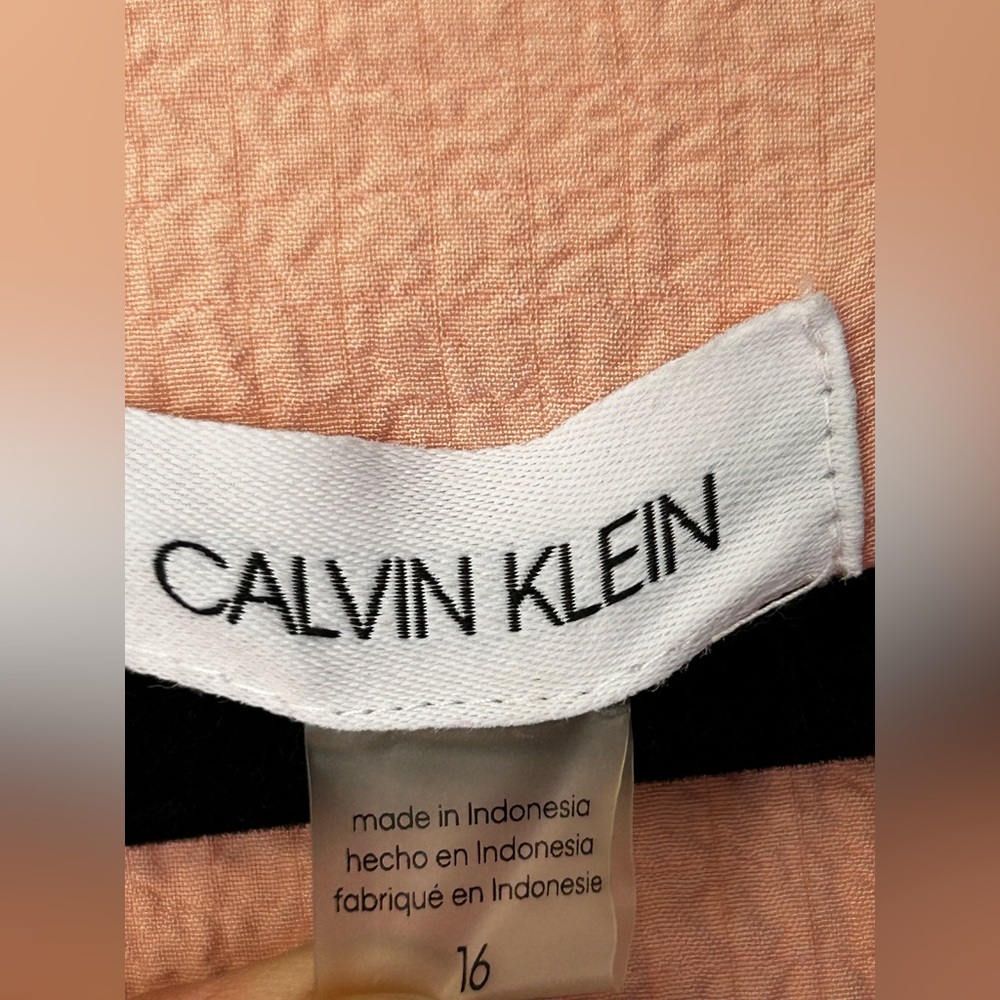 Calvin Klein Peach Tiered Midi Dress | Long Sleeve Smocked Cuffs | Size 16 - Picture 6 of 8